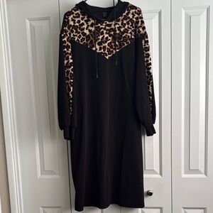 Black & Leopard Hooded Dress